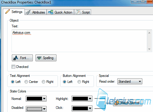 Свойства объекта CheckBox