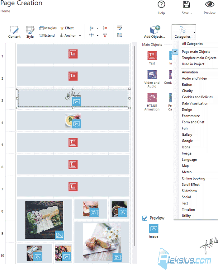 Page grid with preview
