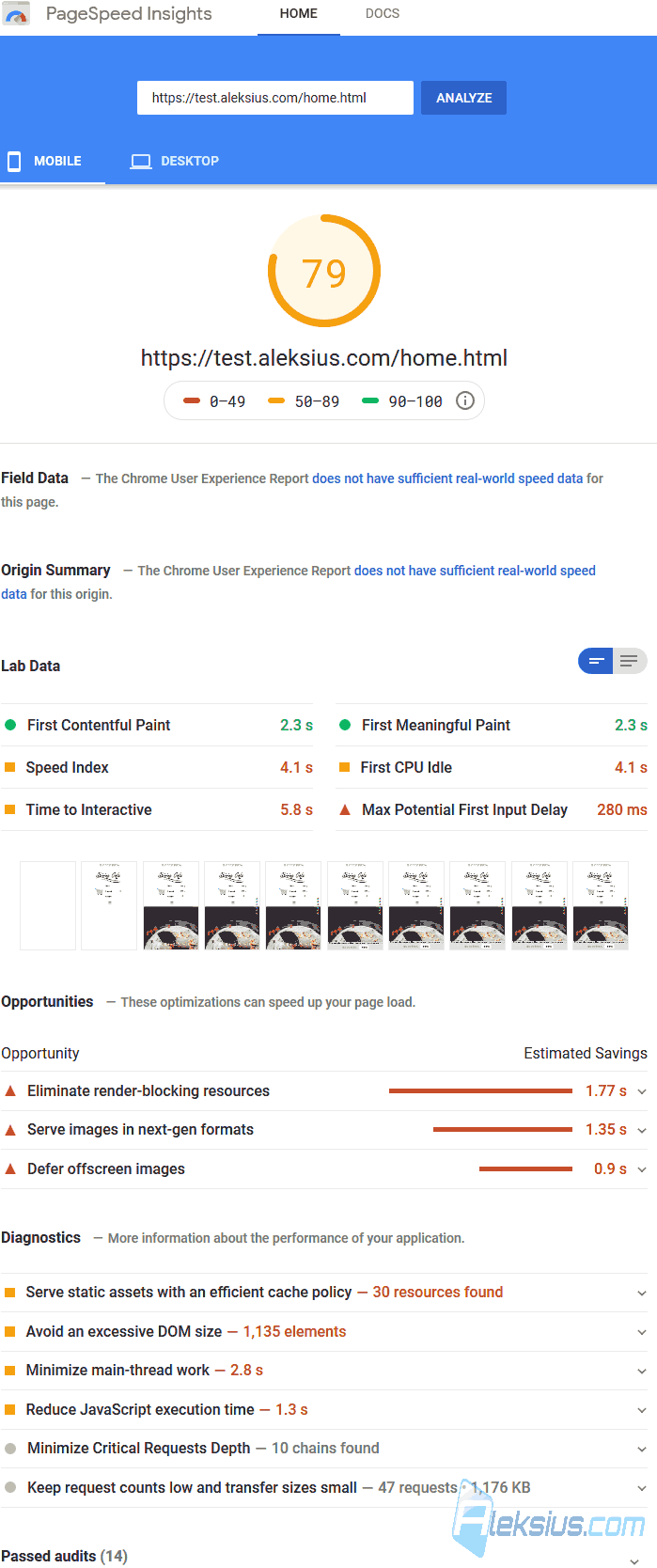 Google Pagespeed Insights (Mobile) after optimization