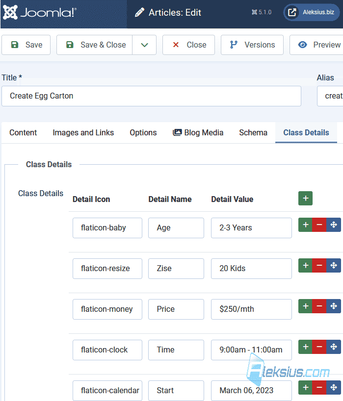 Joomla fields