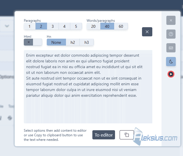 Lorem Ipsum sample text generator