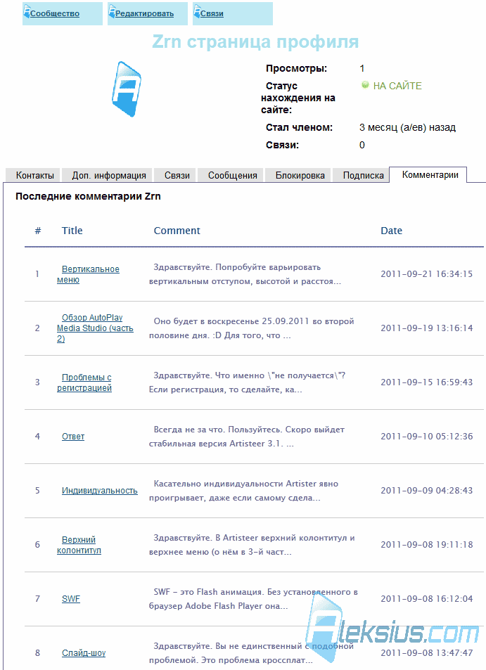 Вкладка комментариев в профиле Community Builder