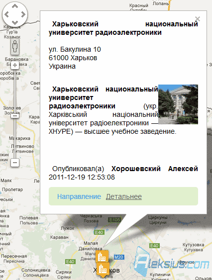 Всплывающее окно описания маркера Всплывающее окно описания маркера