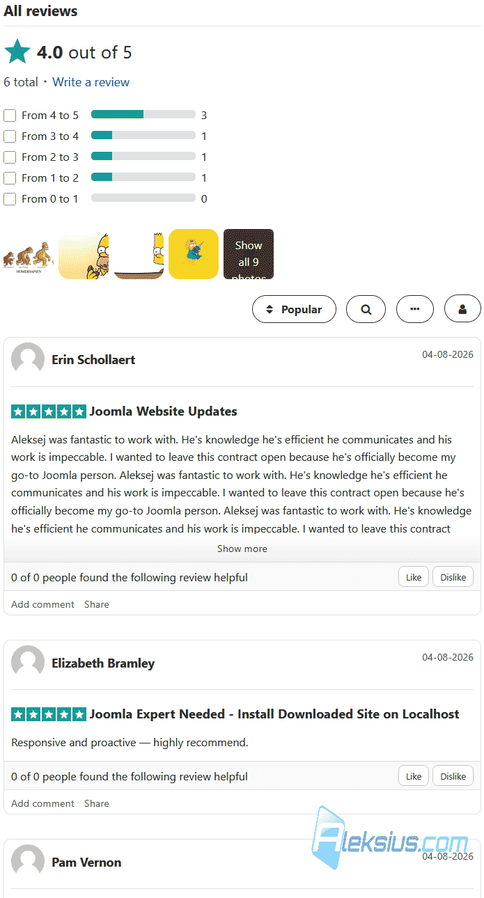 Joomla reviews and ratings