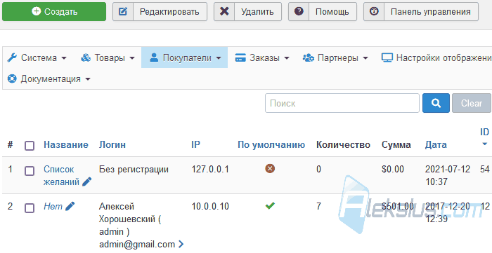 Список товаров (список желаний)