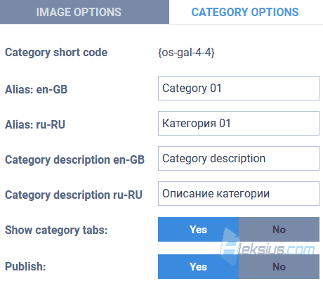 Настройки категории