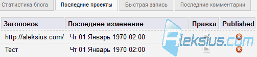 Вкладка Последние проекты