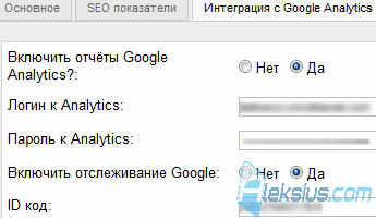 Вкладка Интеграция с Google Analytics Вкладка Интеграция с Google Analytics