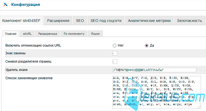 Компонент sh404SEF