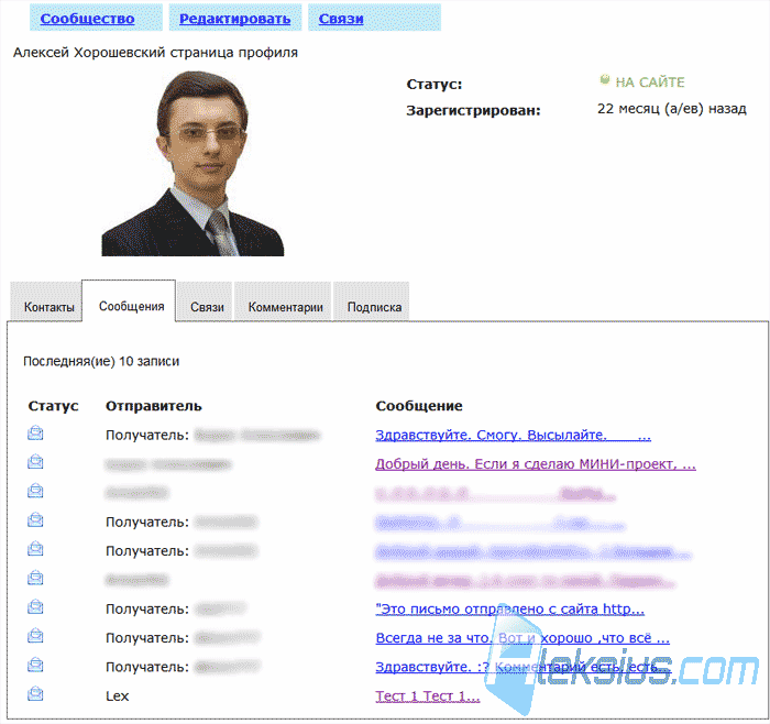 Вкладка Сообщения