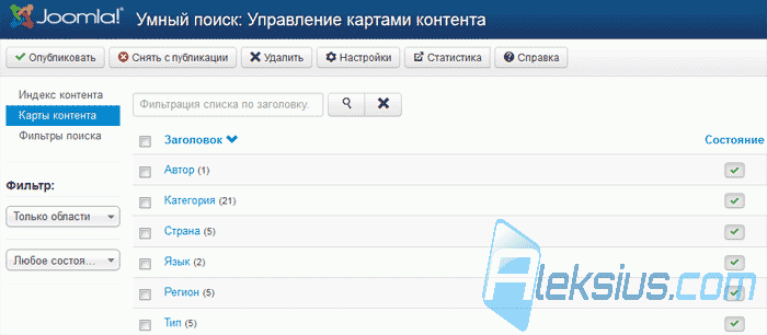 Joomla поиска - Карты контента