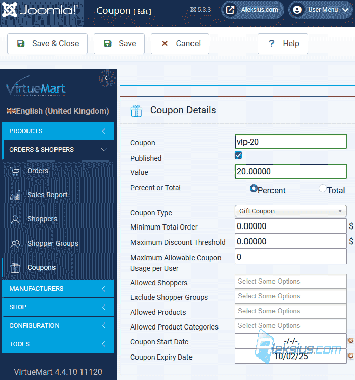 Webshop in Joomla
