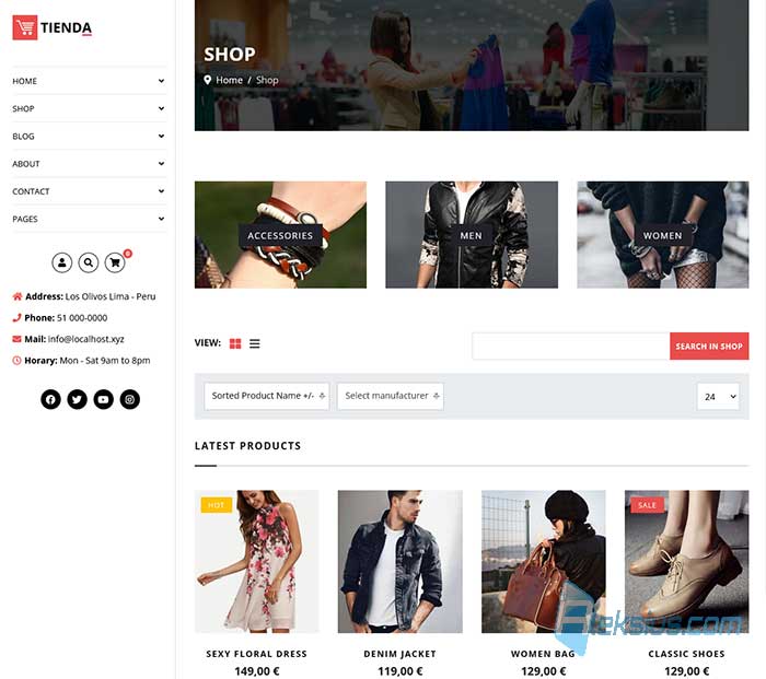 Шаблон Tienda на демонстраційному сайті розробника