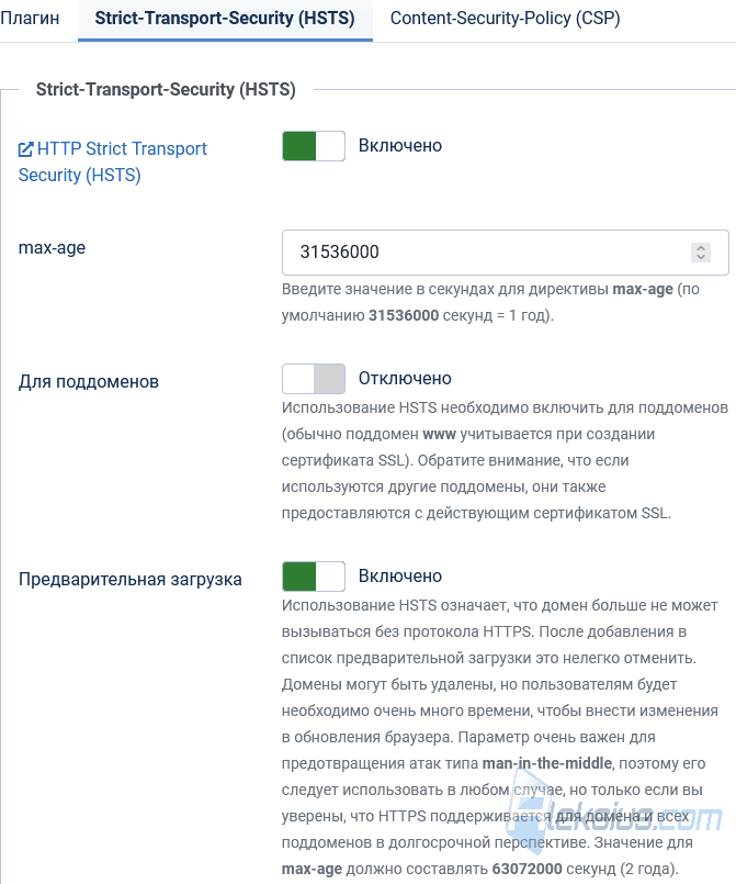 Вкладка Strict-Transport-Security (HSTS) 