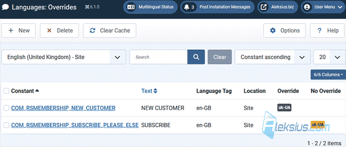 Language override status