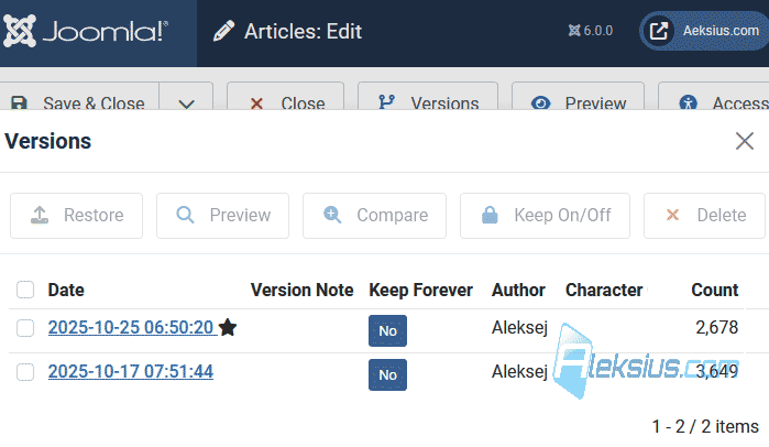 Improvements to the versioning system