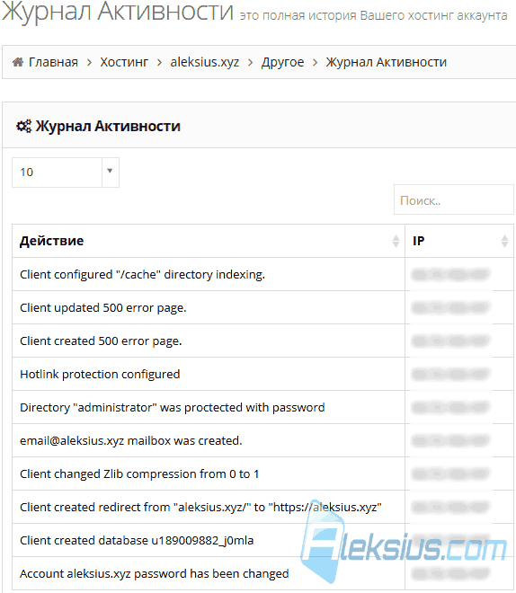 Журнал активности