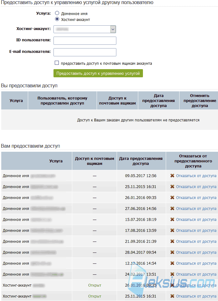 Делегирование прав на управление хостингом
