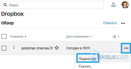 Открыть доступ к файлу на Dropbox