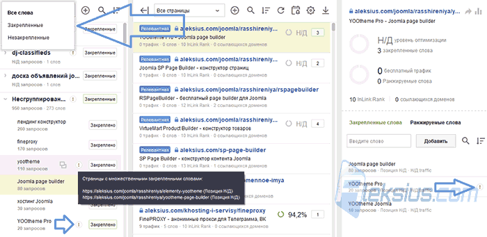 Работа с картой ключевых слов