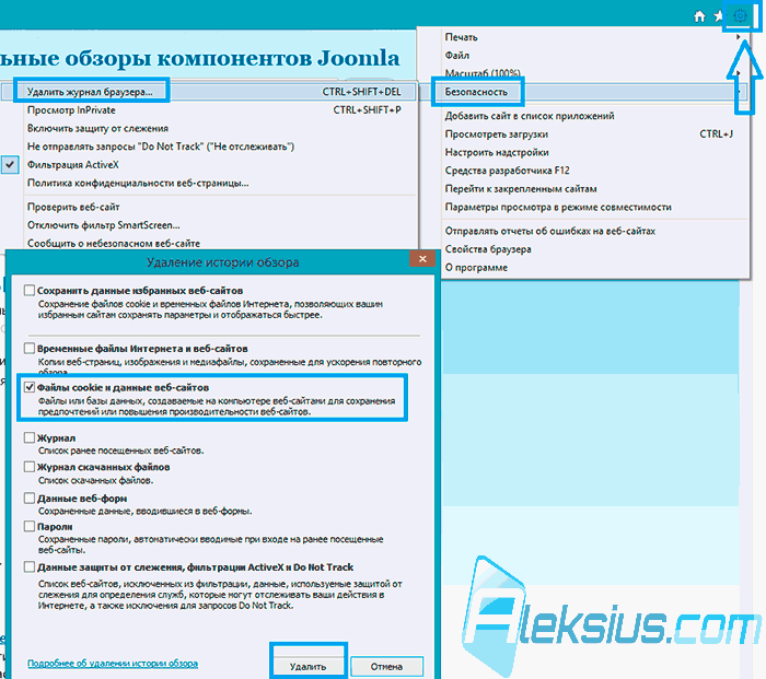 Удаление куков в Internet Explorer (11.0.9600.17351)
